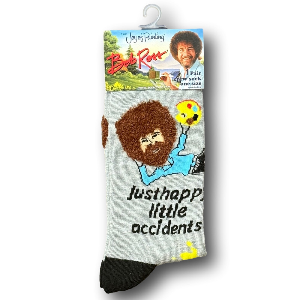 3/$20 Bob Ross "Just Happy Little Accidents" Funny Novelty Crew Socks - NWT